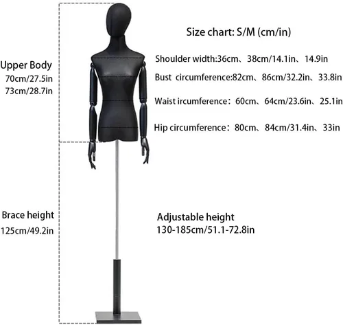Vista 6 de Vestido femenino ajustable forma maniquí torso 51.2-72.8 in - Perfecto para ropa, exhibición de joyas y costura, incluye brazos/cabeza y base