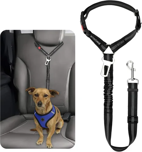 Vista 23 de BWOGUE Arnés de cinturón de seguridad para mascotas, cinturón de seguridad ajustable para reposacabezas de coche, arnés de cinturón de seguridad