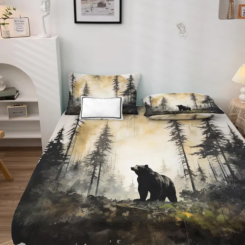 Vista 2 de Bear Sheets J7-&-138 - Juego de sábanas y fundas de almohada de tamaño individual, sábanas y fundas de almohada estampadas de tamaño individual