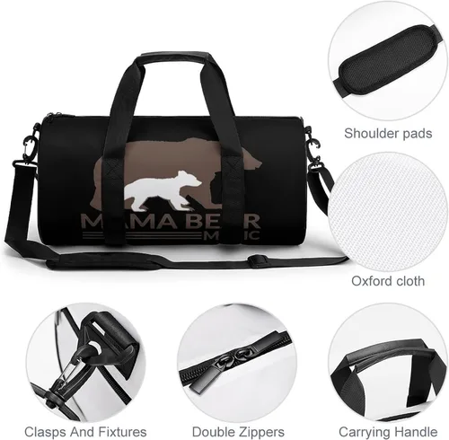 Vista 5 de Mama Bear - Bolsa de lona cilíndrica ligera para viajes, gimnasio, con correa para el hombro, para deportes, entrenamiento, yoga