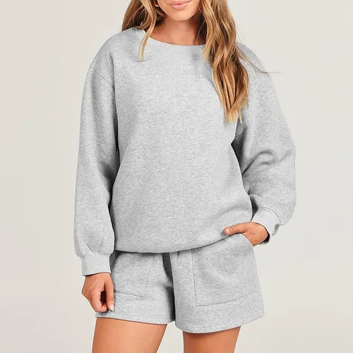 Vista 6 de Sweatshirt and Sweatpants Set Women Crew Neck Tops and Shorts Track Suits for Women Set Y2K Casual Travel Outfit