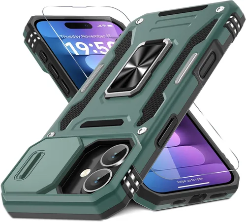 Vista 38 de DEERLAMN Funda para iPhone Air de 6.5 pulgadas con cubierta deslizante para cámara + protector de pantalla (2 paquetes), soporte de anillo giratorio