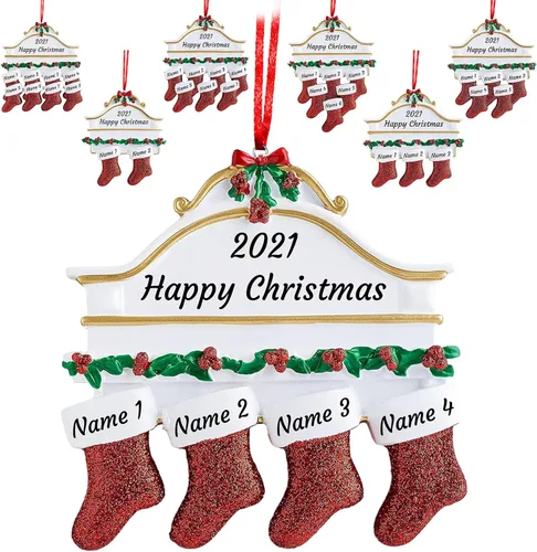 Vista 14 de Adornos de Navidad personalizados para familia de 2, adornos de Navidad familiares personalizados con nombres, decoraciones de Navidad