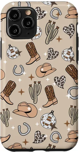 Vista 29 de Cowboy Hat & Boot & Disco Ball Pattern Brown Cowgirl Case for iPhone 17