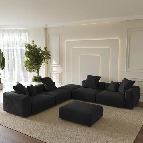 Vista 16 de WJShome Cloud Couch Sofá Seccional Modular, Sofá en Forma de L de 102 pulgadas con Otomana, Sofá de Pana Beige de 3 Asientos, Sofá Seccional