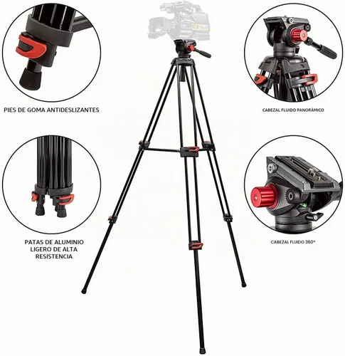 Vista 2 de Ultimaxx Trípode de 72 pulgadas, 72 pulgadas, trípode profesional de doble tubo de aluminio resistente, cabezal de fluido de 360 grados, esparcidor
