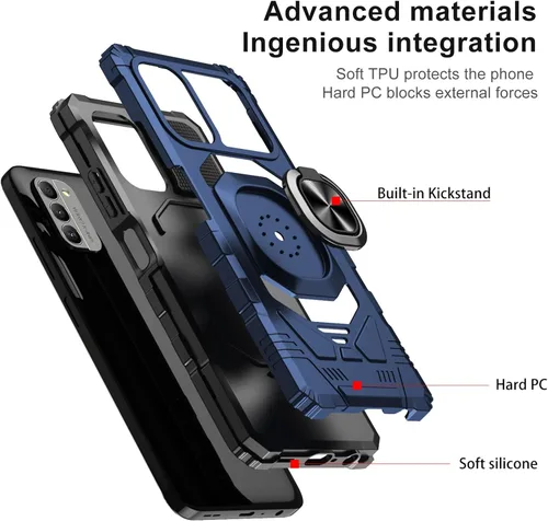 Vista 3 de Funda protectora para Nokia G310 5G con protector de pantalla de vidrio templado, grado militar, resistente a prueba de golpes, con soporte de Azul