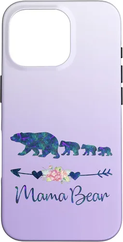 Vista 20 de Teal Blue Purple Floral Mama Bear Three Cubs Silver Purple Case for iPhone 17