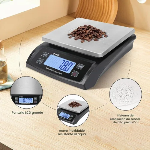 Vista 6 de Báscula Digital de Cocina 30kg/66lb Gran Báscula de Alimentos para Hornear Cocinar Escala de Pan de Acero Inoxidable con Pantalla LCD Escalas