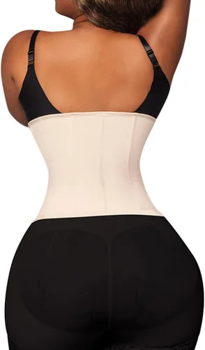 Vista 5 de Forma Tu Cuerpo, Faja Colombiana, Entrenador de cintura para mujer, 3 ganchos, faja moldeadora para control de abdomen, corsé beige