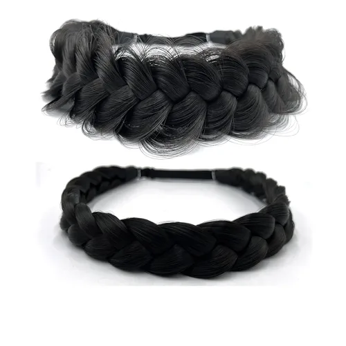 Vista 9 de Diadema trenzada, 2 combinaciones de 3 hebras, desordenada, ancha, esponjosa, elástica, diadema trenzada, accesorio de belleza para mujeres y niñas