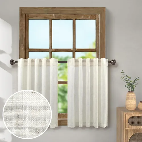 Vista 53 de Pitalk Cortinas de lino para café de 24 pulgadas de largo, con bolsillo trasero, plisadas, estilo bohemio, granja, cocina, cortinas para ventana