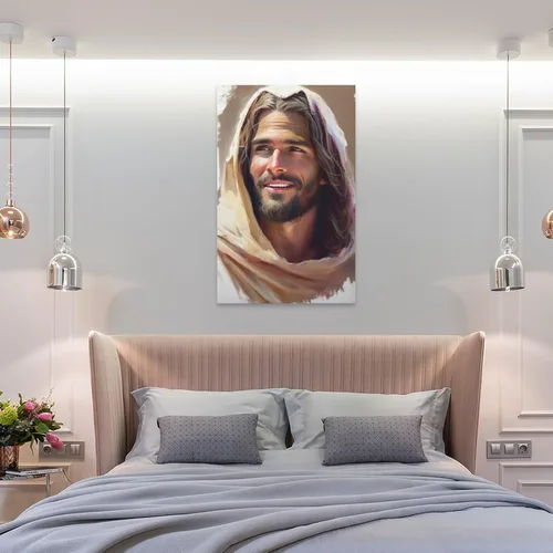 Vista 8 de Impresionante estética artística Jesús riendo, arte de Cristo en acuarela, Cristo sonriente, impresiones artísticas de Jesús, pinturas artísticas