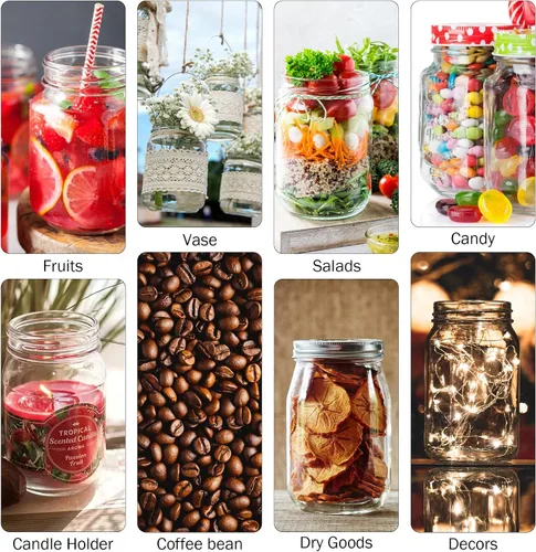 Vista 6 de Tarros Mason con tapas de 32 onzas, paquete de 2 tarros de vidrio de boca regular para almacenamiento de alimentos, jugo, mermelada, dulces