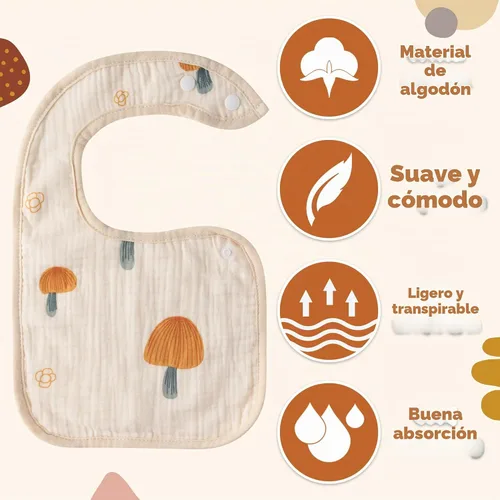 Vista 3 de Zainpe 6 piezas de baberos de algodón de muselina con broches para bebé con patrón de conejo, oso, oveja, pañuelos para babero suaves, absorbentes