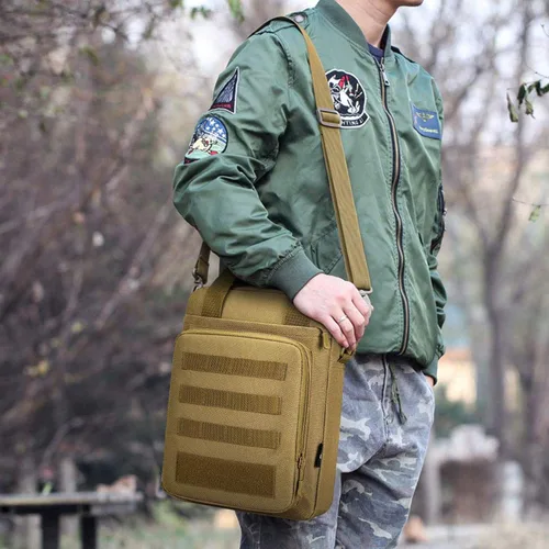 Vista 2 de CamGo Maletín táctico resistente bolso de mensajero de hombro militar ligero para hombre Marrón