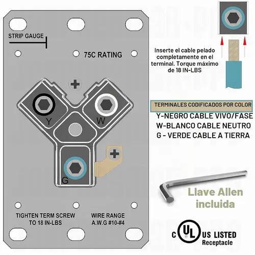 Vista 11 de Toma de corriente resistente de 30 amperios 110 V RV con terminales de cabeza Allen, certificación UL, NEMA TT-30R 120V, receptáculo de pared