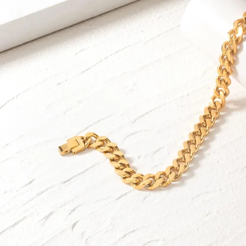Vista 3 de Tuewut Pulsera de eslabones cubanos de acero inoxidable de 0.315in para hombresmujeresniños, platachapado en oro de 18 quilates de 789 pulgadas