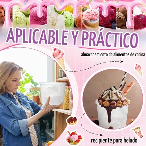 Vista 6 de 12 Piezas Cubos de Helado de 1 Galón con Tapas, Recipientes Redondos de Plástico de Almacenamiento de Alimentos de 135 oz, Cubeta de Ron de Cóctel