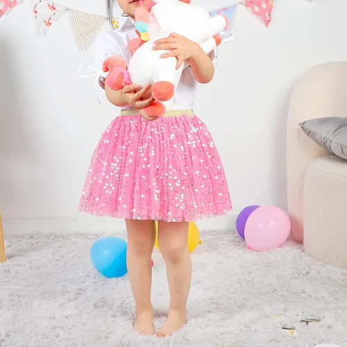 Vista 2 de KEREDA Falda de Tutú con Capas para Niñas, Falda de Tul de Lentejuelas Brillantes para Baile