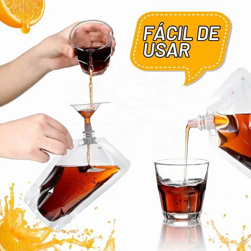 Vista 3 de 100 bolsas de plástico reutilizables a granel, bolsas de plástico transparente a prueba de fugas para jugos con embudo para suministros de fiesta