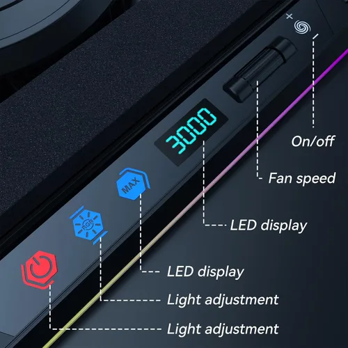 Vista 5 de ICE COOREL Almohadilla de refrigeración para laptop para juegos con potente turbofán, almohadilla de enfriamiento para laptop de 15 a 21 pulgadas