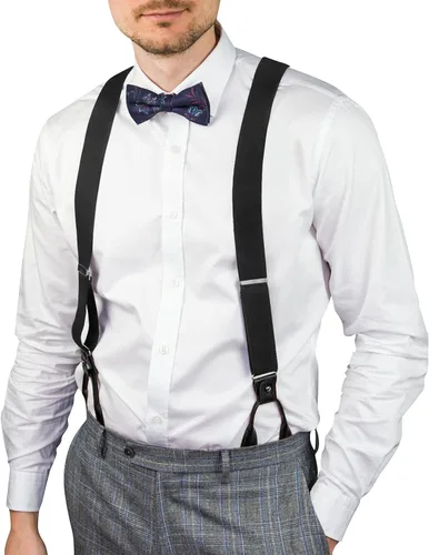 Vista 6 de AWAYTR Tirantes de botón marrón para hombre, tirantes elásticos ajustables en forma de Y