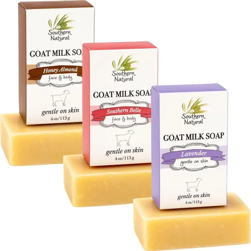Vista 13 de Southern Natural Barra de jabón de leche de cabra de lodo y carbón del Mar Muerto, jabón facial y corporal para pieles sensibles con aceite esencial