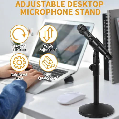 Vista 5 de 2 juegos de soporte ajustable para micrófono de escritorio, soporte de micrófono de mesa con tornillo macho de 5/8 pulgadas a 3/8 pulgadas hembra