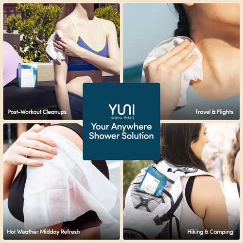 Vista 3 de YUNI Beauty Toallitas corporales grandes, menta cítrica, 12 unidades, compostables, biodegradables, limpiador corporal sin enjuague, alternativa