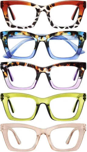 Vista 8 de Reading Glasses for Women-Fashion 5 Pack Blue Light Blocking Readers with Spring Hinge Computer Eyeglasses