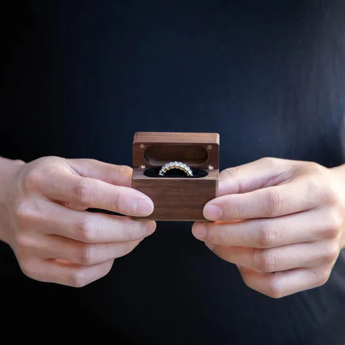 Vista 19 de MUUJEE Grow Old With Me Engraved Wooden Ring Box, Slim Engagement Proposal Ring Holder, Wedding Ceremony Ring Bearer Box, Fiance Gift Ideas