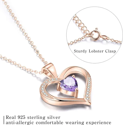 Vista 3 de Esberry - Regalos para el Día de San Valentín - Collar de amor eterno con dije de corazón de plata de ley 925 chapado en oro de 18 quilates