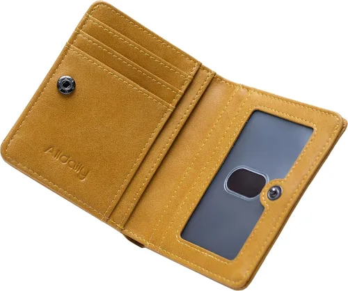 Vista 7 de Alldaily Billetera pequeña RFID para mujer, compacta y delgada, plegable, con bolsillo de viaje, mini cartera para damas, Beige