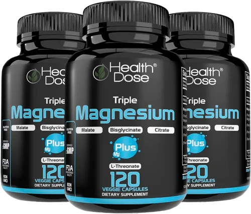 Vista 11 de Health Dose Triple Magnesium Complex 1000 mg Mezcla de L-treonato, bisglicinato, citrato y malato Apoyo para la relajación muscular, el sueño
