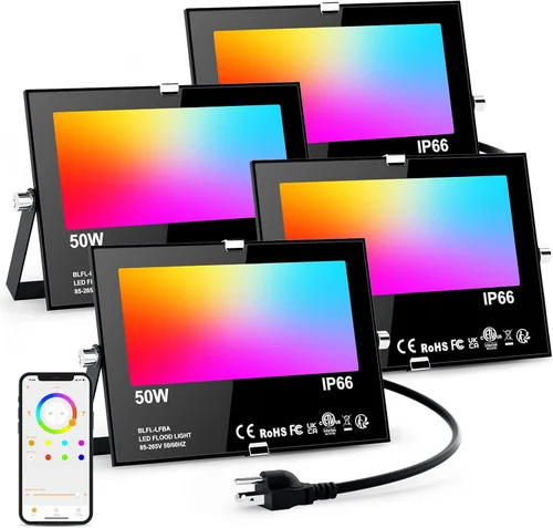 Vista 8 de Luz de inundación LED RGB para exteriores, equivalente a 500 W, cambio de color inteligente y luz diurna 5700 K, iluminación paisajística, luces