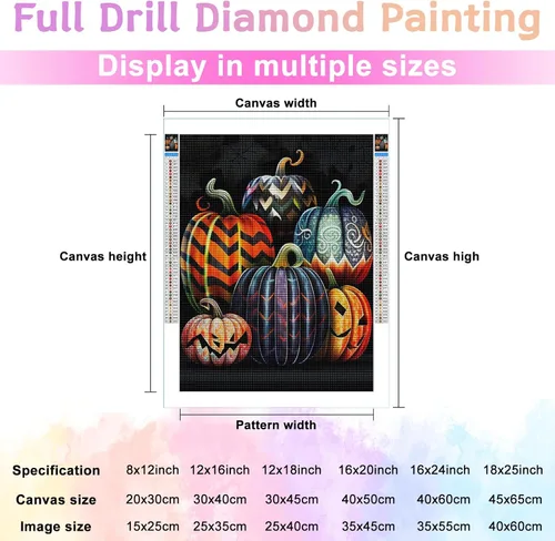 Vista 2 de Champi Kits de pintura de diamantes de Halloween para adultos, extraños kits de arte de diamantes de calabaza para adultos, kits de arte de gemas