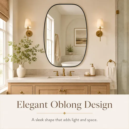 Vista 2 de Black Oval Bathroom Mirrors for Over Sink 24x32 Inch Oblong Vanity Mirror, Crystal-Clear HD Glass, Rust-Proof Aluminum Frame, Inner-Curved Decor