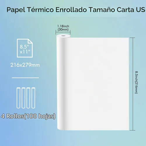Vista 2 de JADENS Papel de impresora térmica de secado rápido tamaño carta de EE.UU. 8.5''x11'', 4 rollos, compatible con impresora portátil Gloryang & JADENS