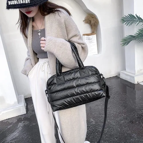 Vista 5 de Bolso de mano acolchado para mujer, acolchado de algodón acolchado, bolsa de hombro acolchada de invierno