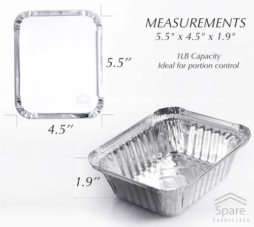 Vista 3 de Paquete de 55 - Bandejas Pequeñas de Papel Aluminio con Tapas - Recipientes de Comida para Llevar con Tapas 1lb Mini Bandejas de Aluminio Seguras