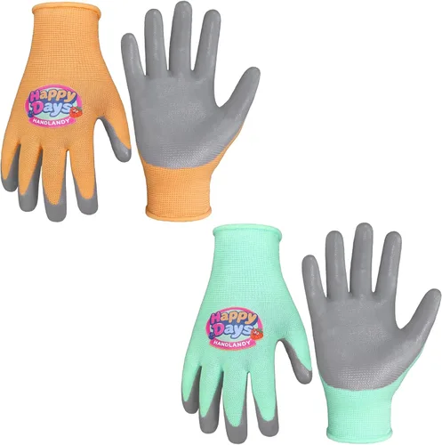 Vista 7 de HANDLANDY 3 pares de guantes de jardinería para niños sin látex, guantes de jardín para niños y niñas con revestimiento de nitrilo para niñas y Verde