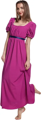 Vista 7 de Vestidos de la época de la Regencia para mujer, con satén, manga abombada fruncida, vestido de cintura imperio, vestido de satén