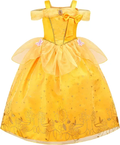 Vista 2 de GZ-LAOPAITOU Belle Dresses for Girls Cosplay Beauty and Beast Costume Halloween Birthday Christmas Party Outfit Yellow