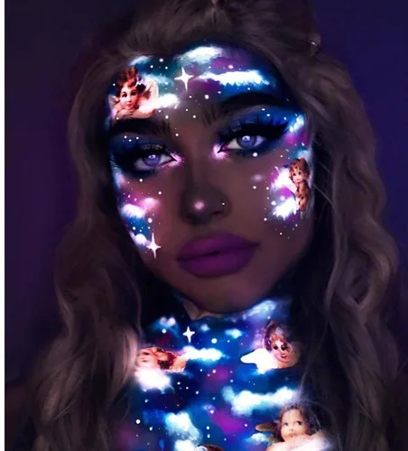 Vista 4 de Go Ho Pintura corporal azul neón lavable (2.37 onzas, 2.4 fl oz), pintura facial neón con luz negra UV, pintura facial azul fluorescente a base