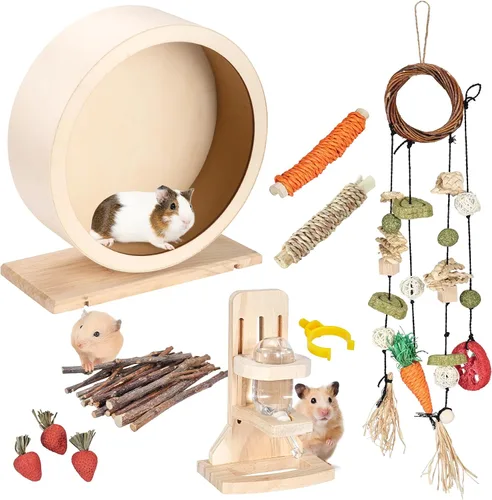 Vista 8 de antiai Rueda silenciosa de madera para hámster, accesorios de rueda de ejercicio para animales pequeños, ruedas giratorias silenciosas para evitar