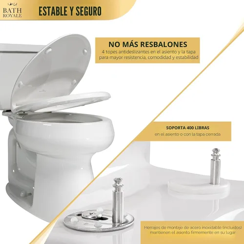 Vista 4 de Bath Royale Asiento de inodoro redondo de cierre suave con tapa BR500-00 blanco, cómodo, duradero, resistente, resistente a las manchas y fácil