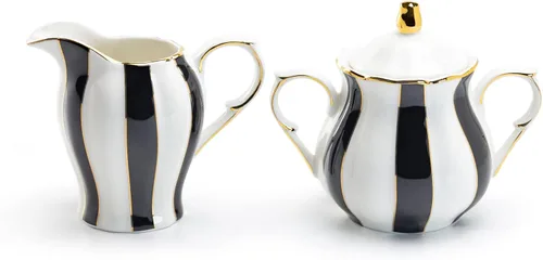 Vista 3 de Grace Teaware - Juego de té de porcelana fina de 11 piezas, color blanco y negro