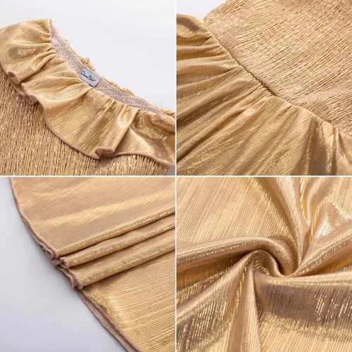 Vista 8 de Danna Belle Vestido de fiesta de verano para niñas, con un hombro, volantes, escalonado, ropa de regalo, tallas 5-14