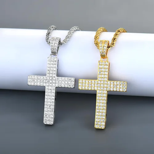 Vista 4 de STARCHENIE Collar de cruz para hombre, colgante de latón chapado en oro, joyería de crucifijo de circonita cúbica, cadena de cuerda de 24 pulgadas